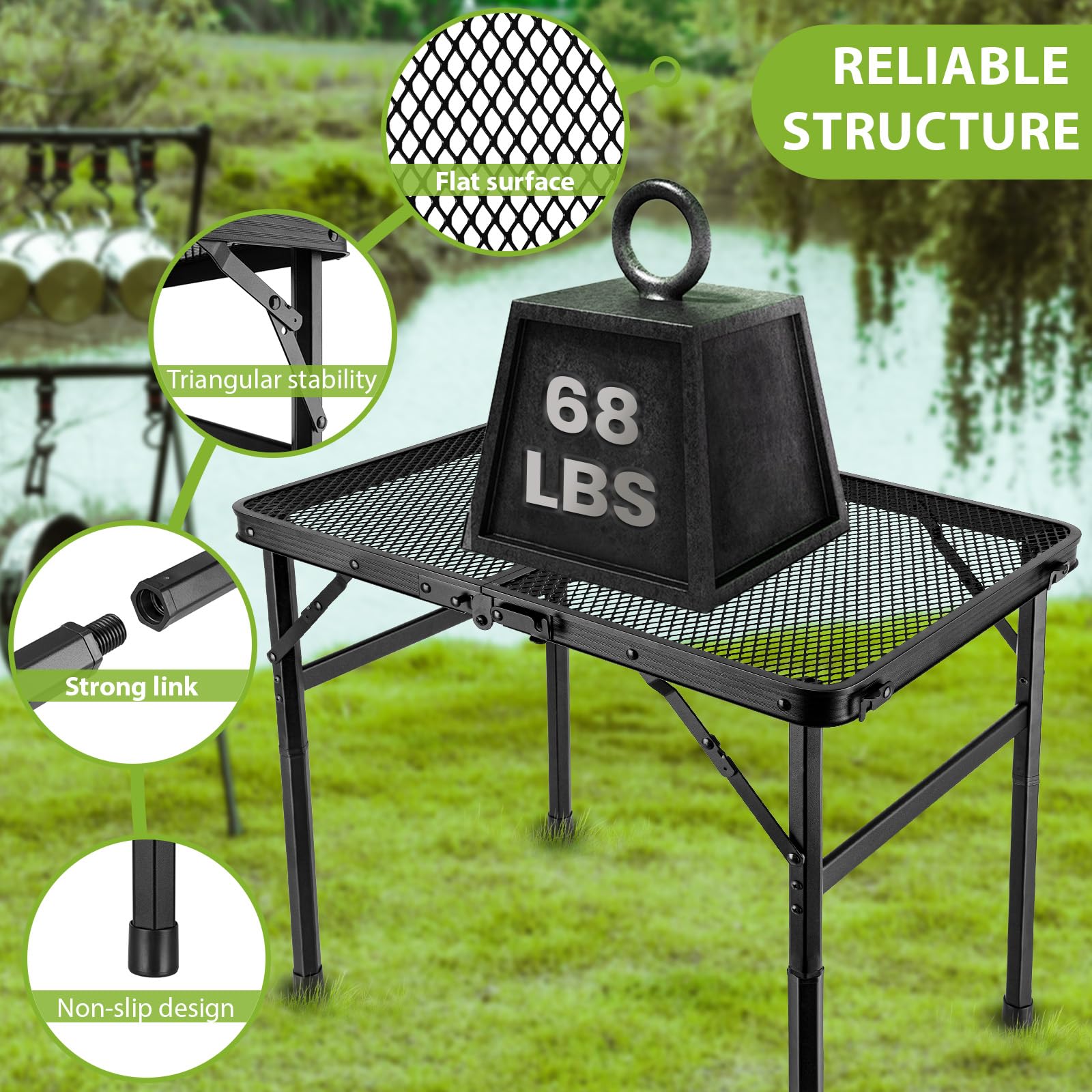 GDDGHS Folding Camping Table mesh top close-up