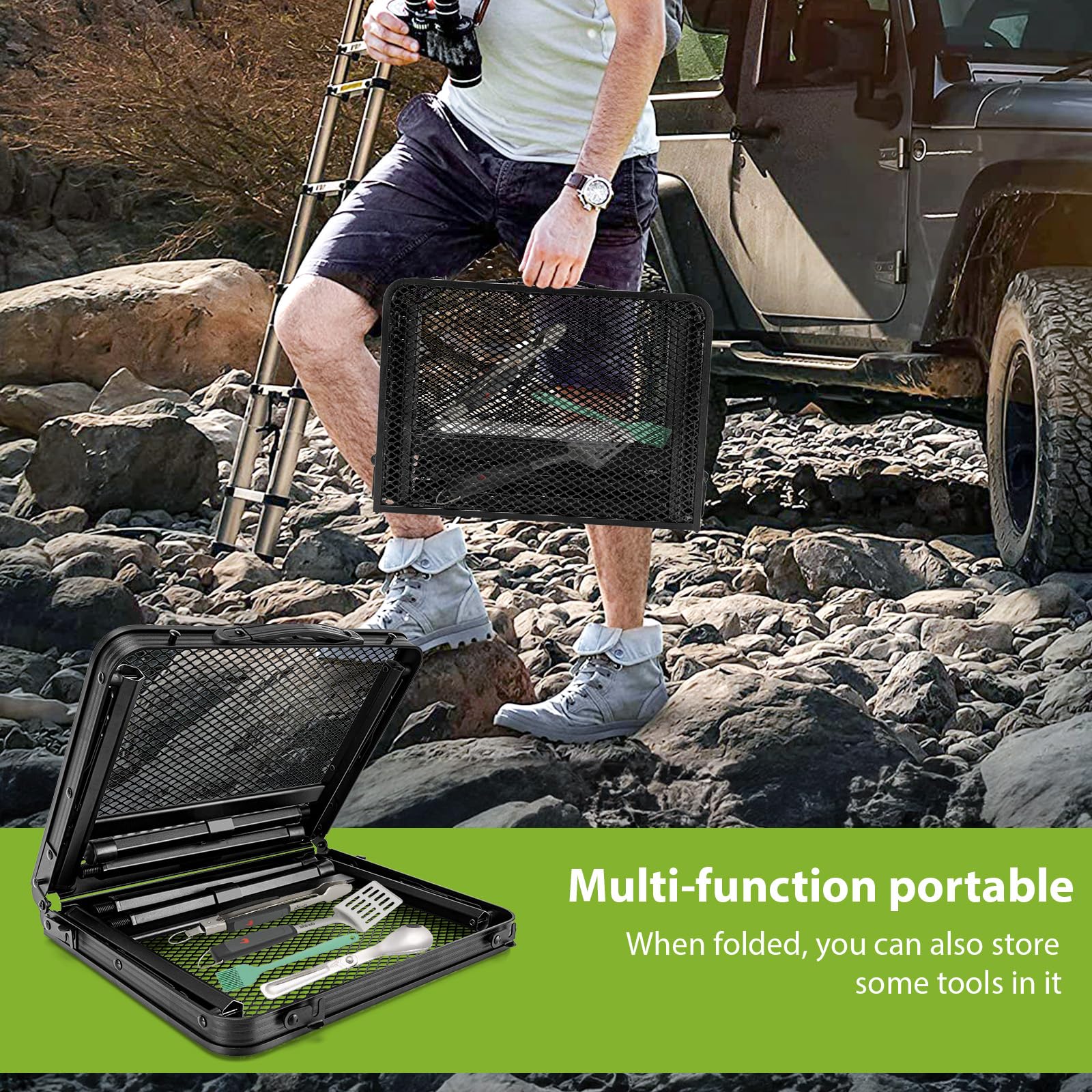 GDDGHS Folding Camping Table with food and drinks on top