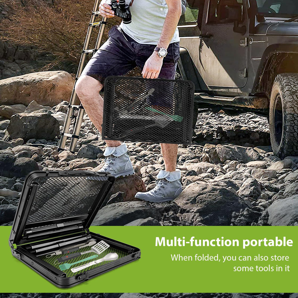 GDDGHS Folding Camping Table with food and drinks on top