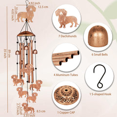 GDNSFIT Dachshund Wind Chimes displayed in a garden setting