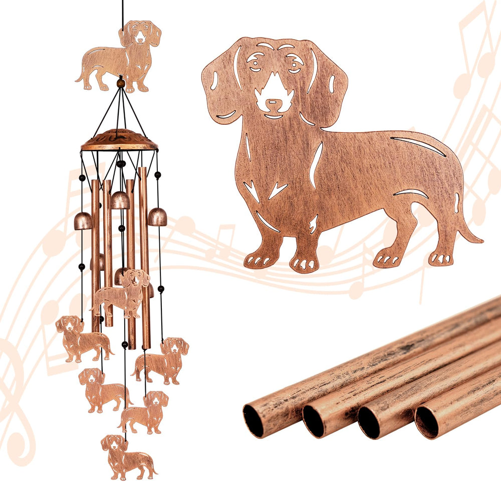 GDNSFIT Dachshund Wind Chimes featuring a large and six small dachshunds