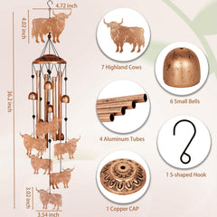 GDNSFIT Highland Cow Wind Chimes hanging in garden