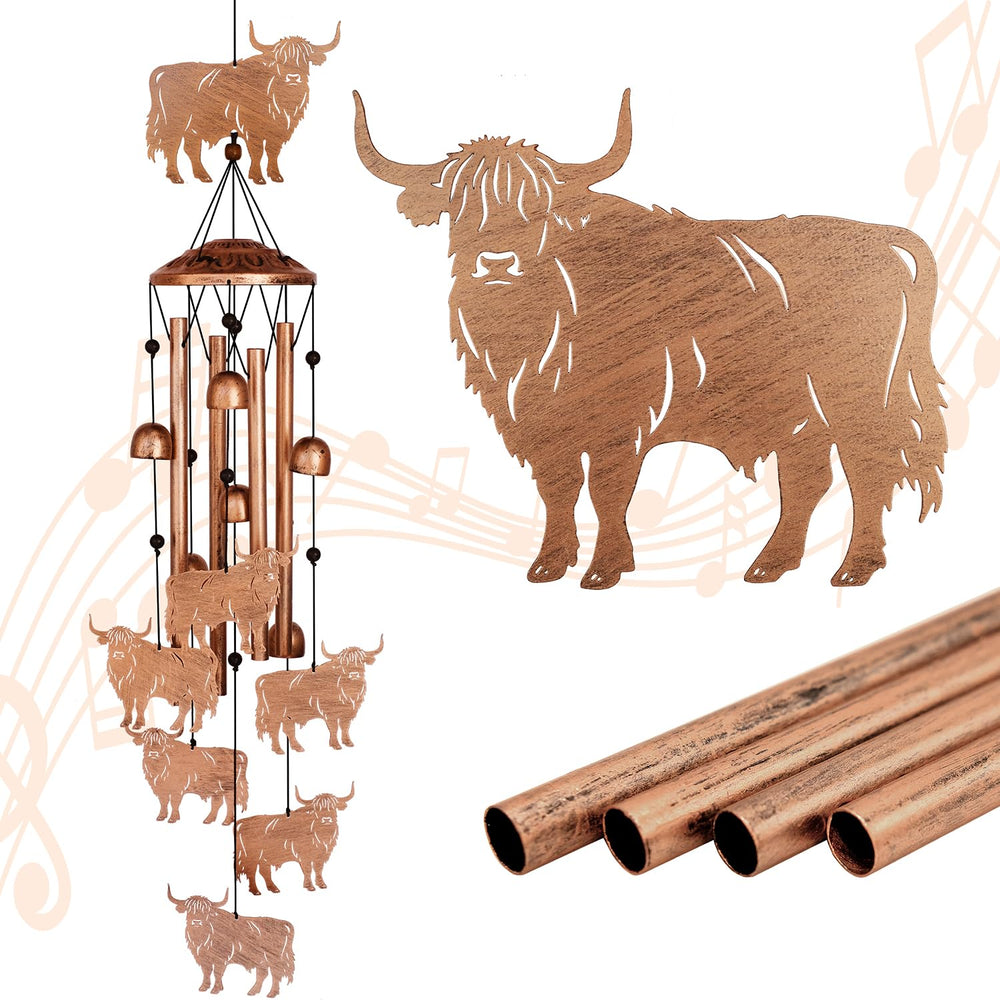 GDNSFIT Highland Cow Wind Chimes outdoor view with six small cows