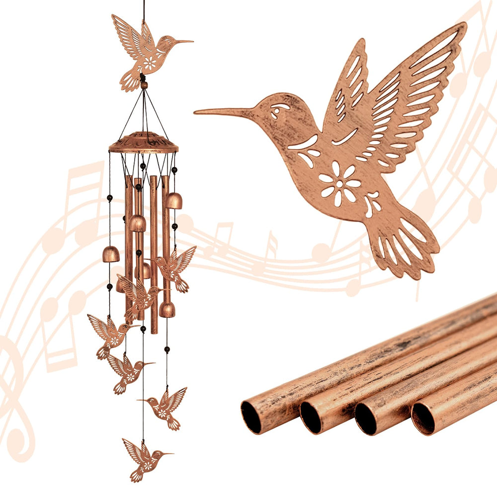 GDNSFIT Hummingbird Wind Chimes front view with large hummingbird
