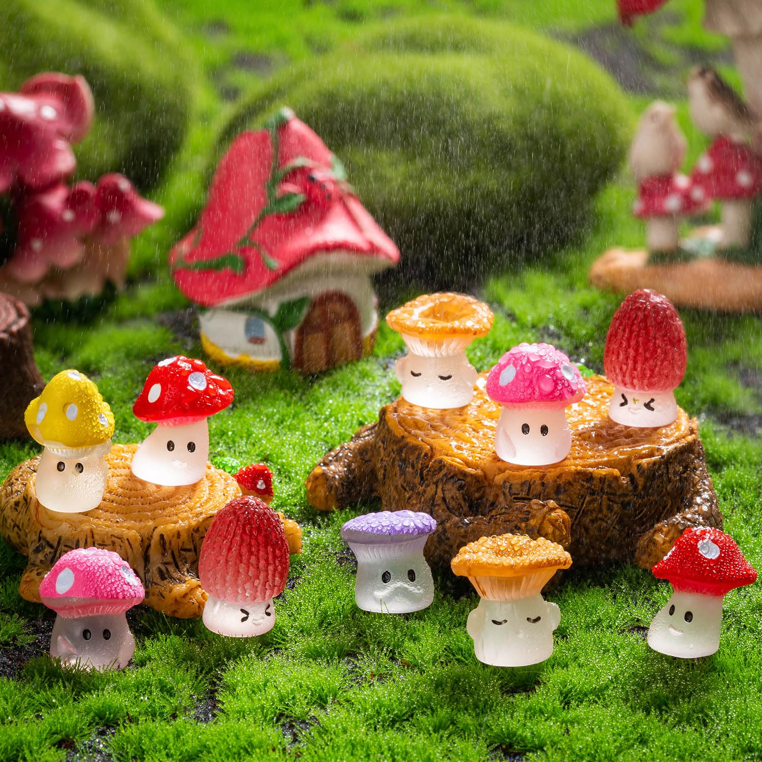 GDZRDFLH Mini Mushroom Figurines in garden setting