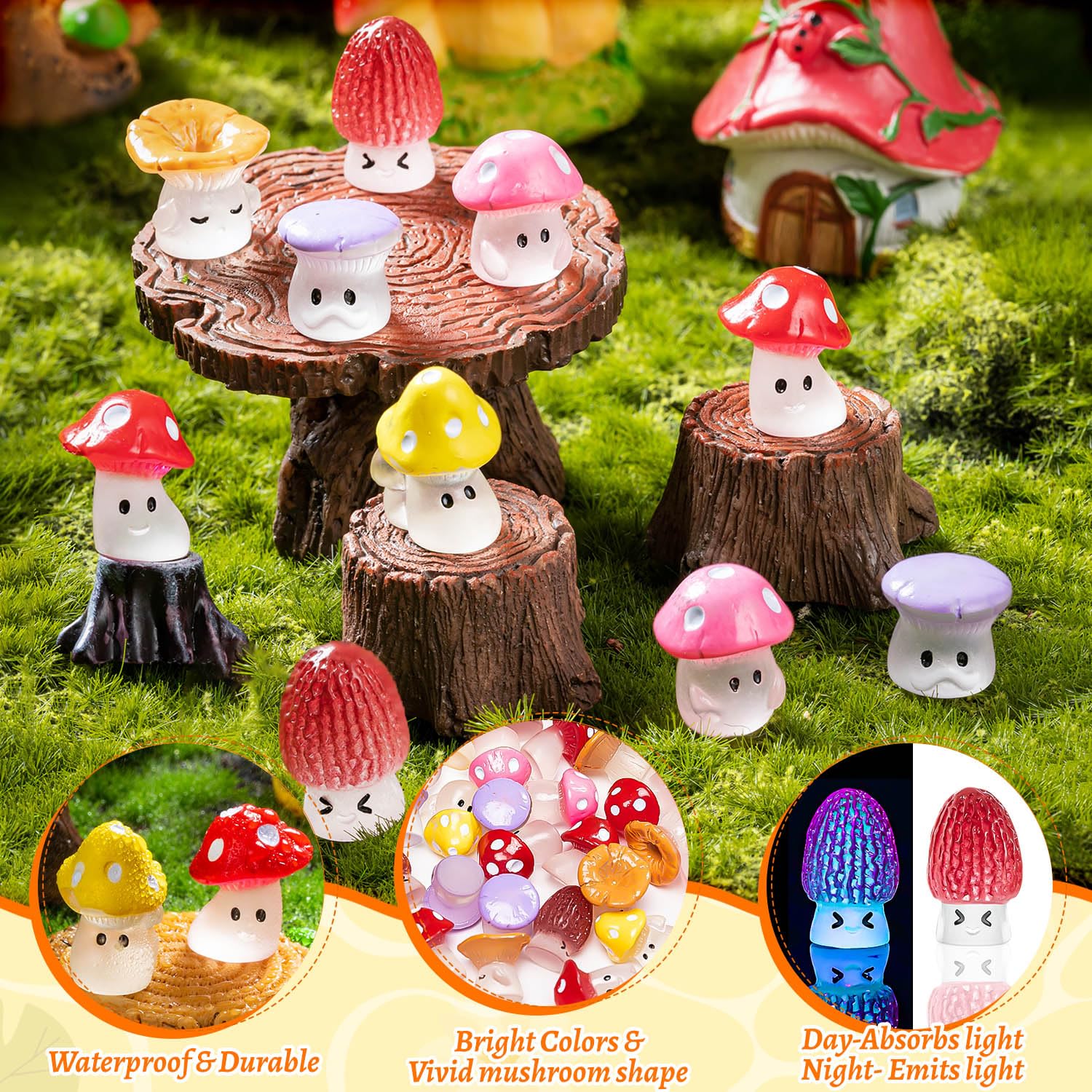 GDZRDFLH Mini Mushroom Figurines showcasing vibrant colours