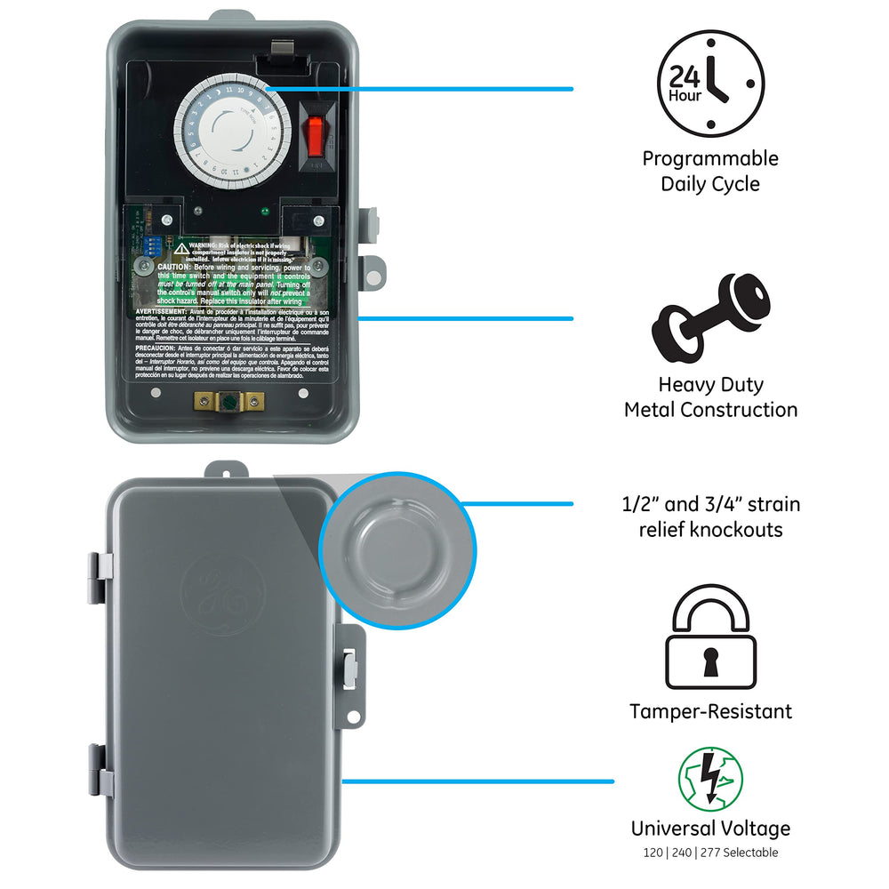 GE Mechanical Pool Timer Switch showing installation options