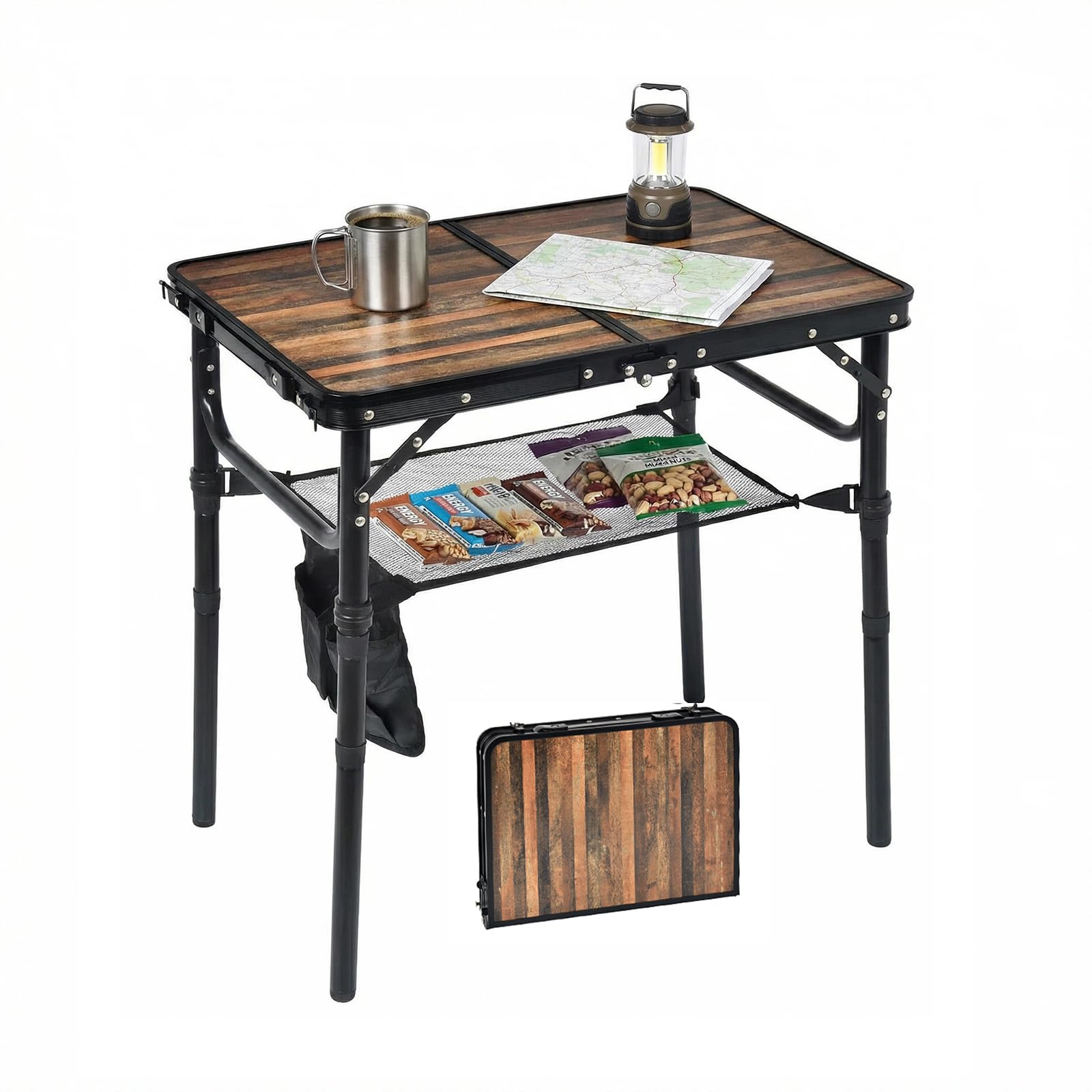 Geastsheng Small Folding Camping Table front view with wood grain finish