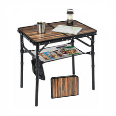 Geastsheng Small Folding Camping Table front view with wood grain finish