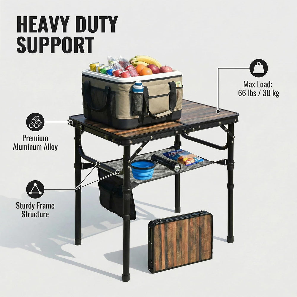 Geastsheng Small Folding Camping Table with S hooks and mesh storage tier