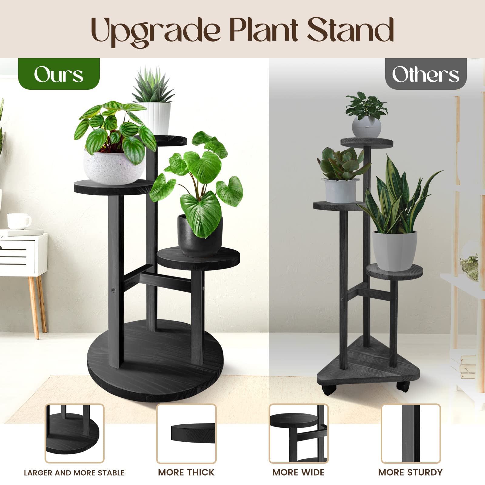 GEEBOBO 3 Tier Plant Stand in a cozy living room
