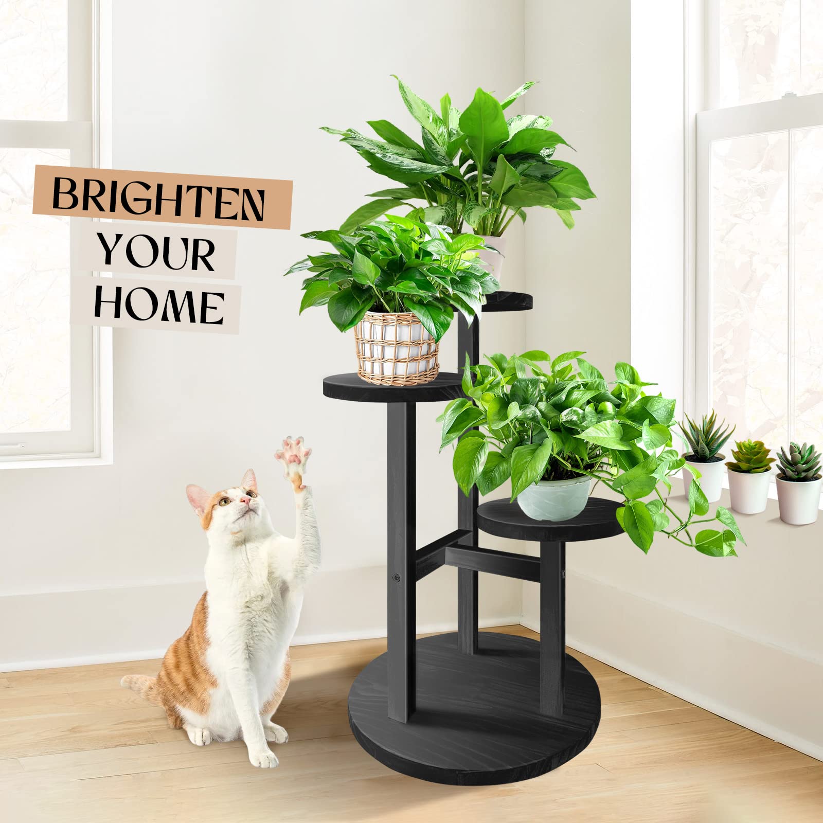 GEEBOBO 3 Tier Plant Stand Indoor side view with plants