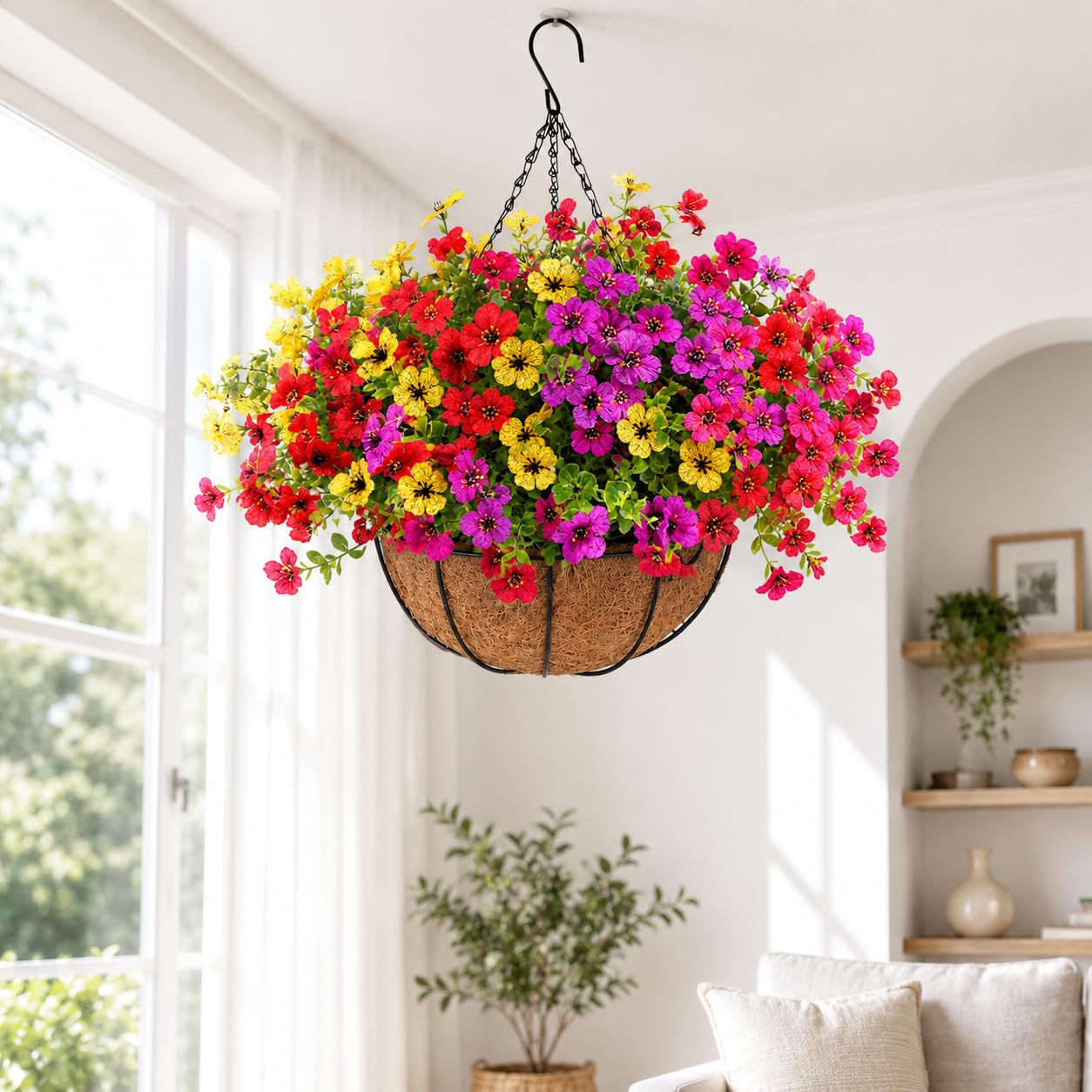 Geegoods hanging baskets with vibrant flowers and greenery