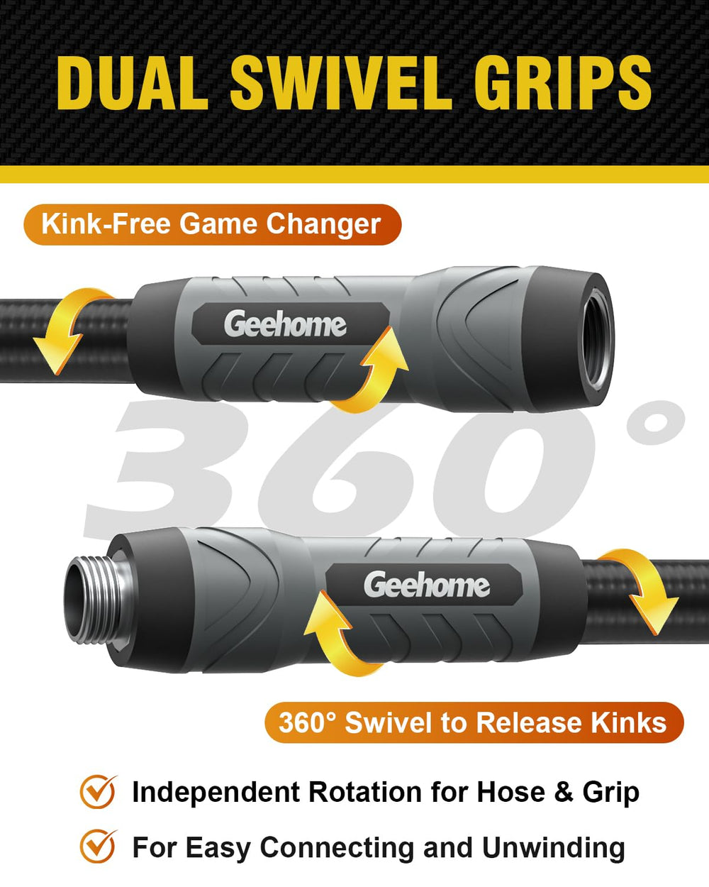 GEEHOME garden hose with swivel fittings close-up
