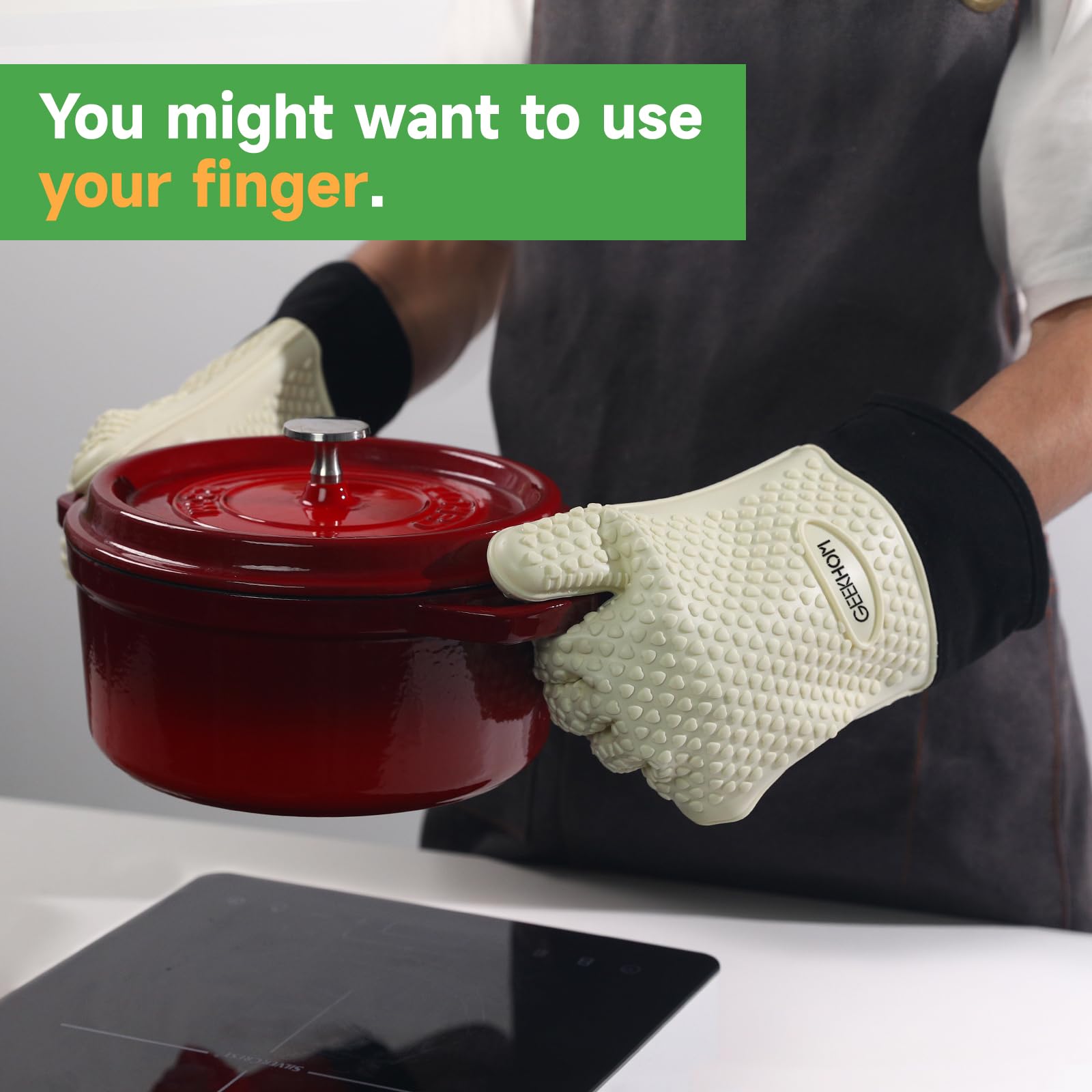 GEEKHOM BBQ Gloves in use while grilling