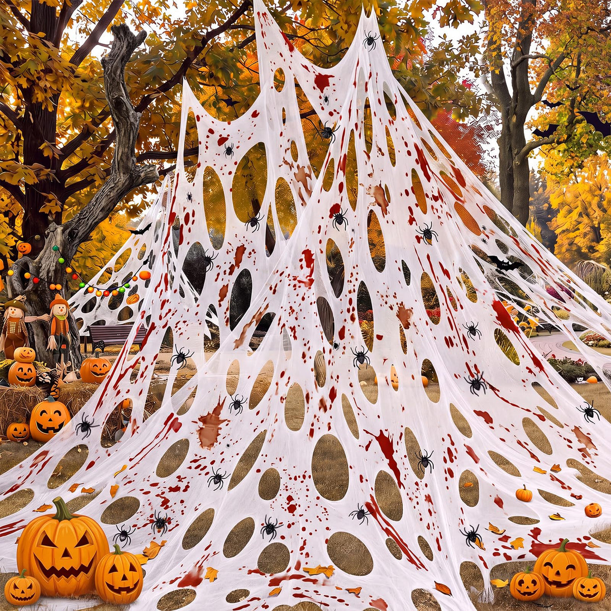 Geelin Giant Bloody Spider Web 26 ft x 4.5 ft with spiders