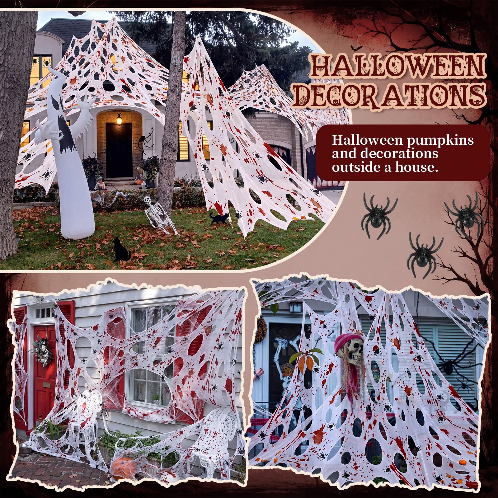 Geelin spider web draped over furniture for Halloween