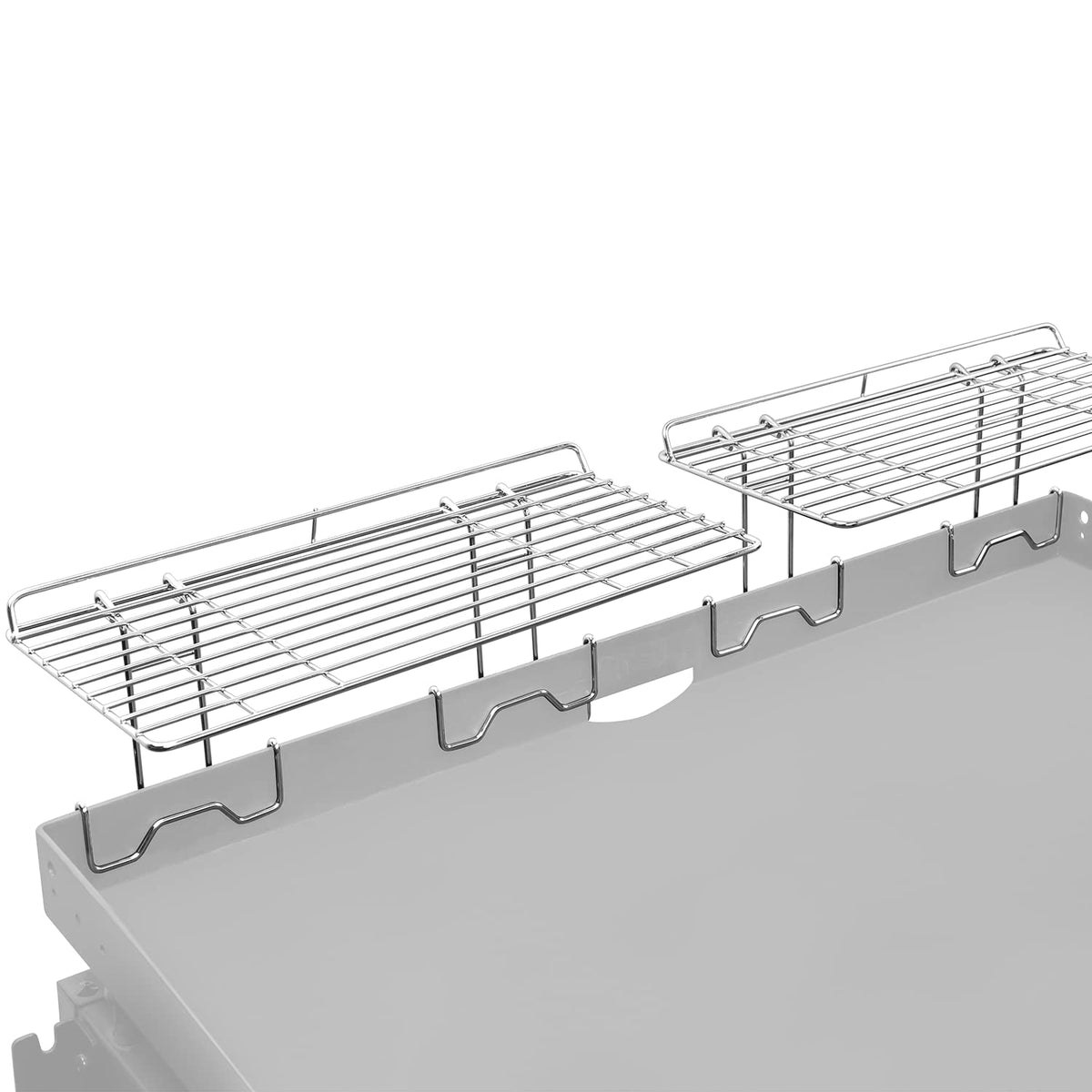 Geesta Griddle Warming Rack front view with dimensions