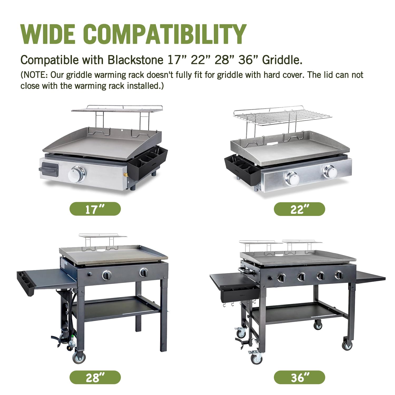 Geesta Griddle Warming Rack installed on Blackstone griddle