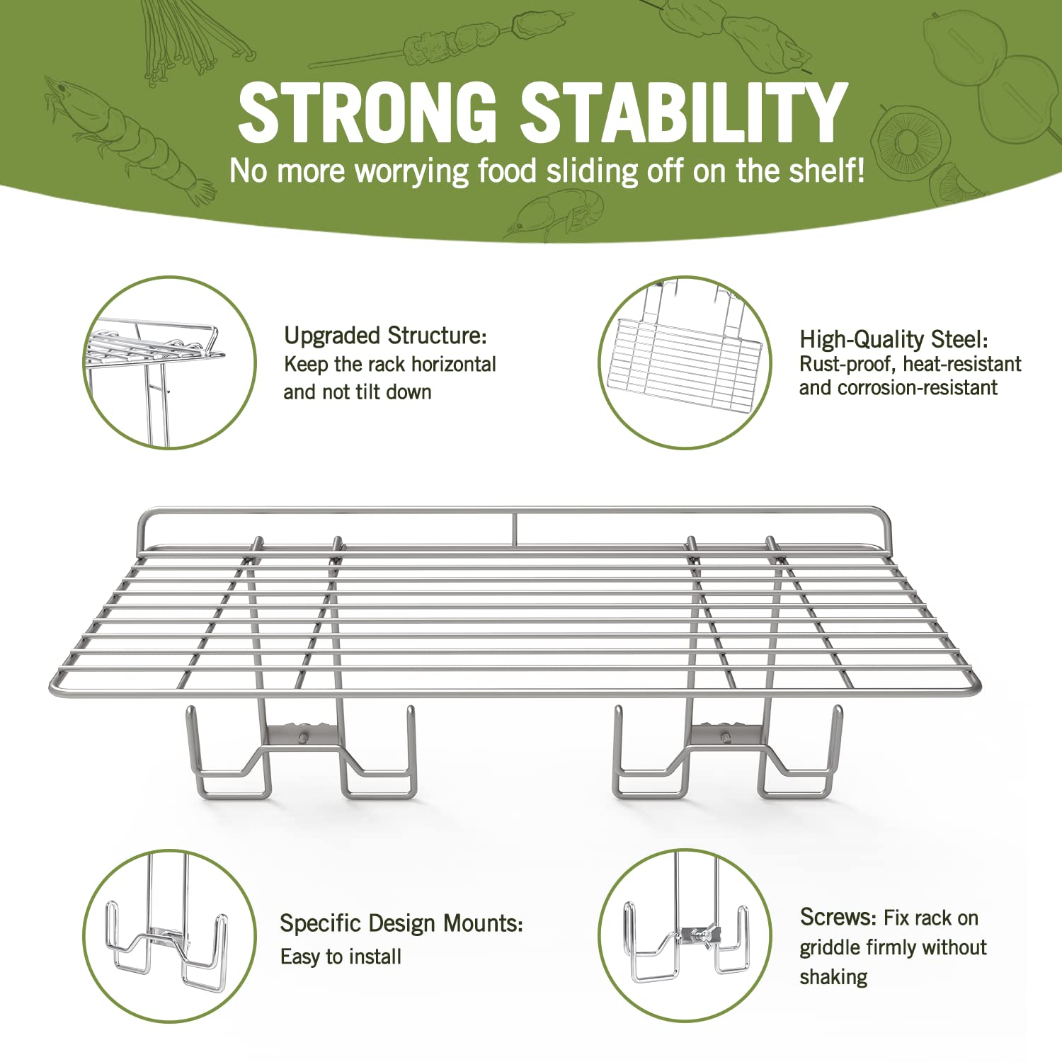 Geesta Griddle Warming Rack side view showing stability