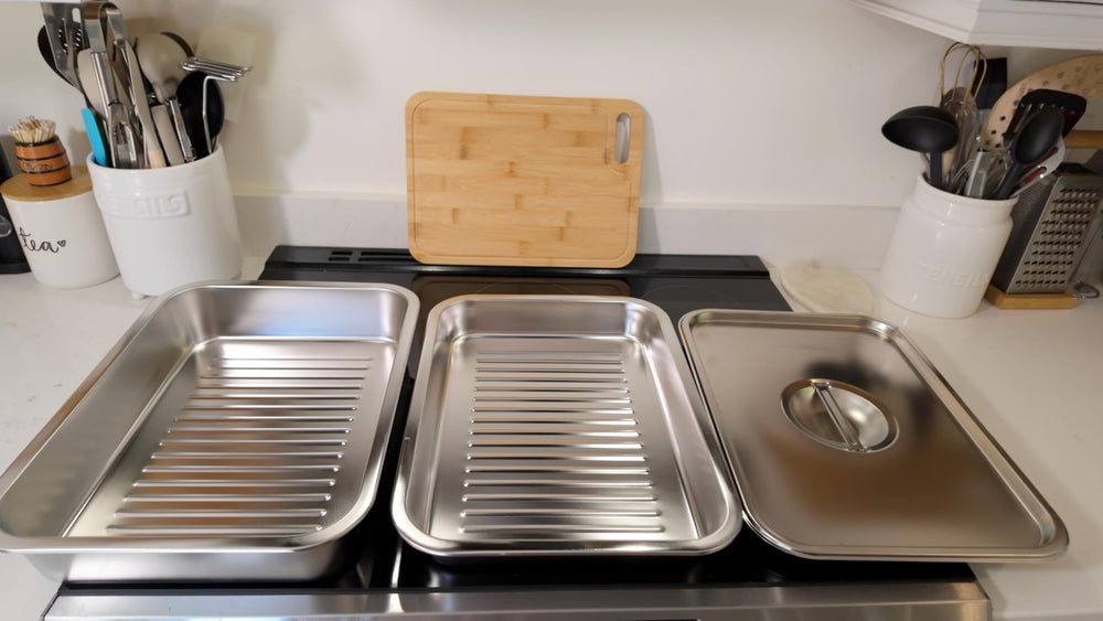 Geesta grilling prep trays in a kitchen setting