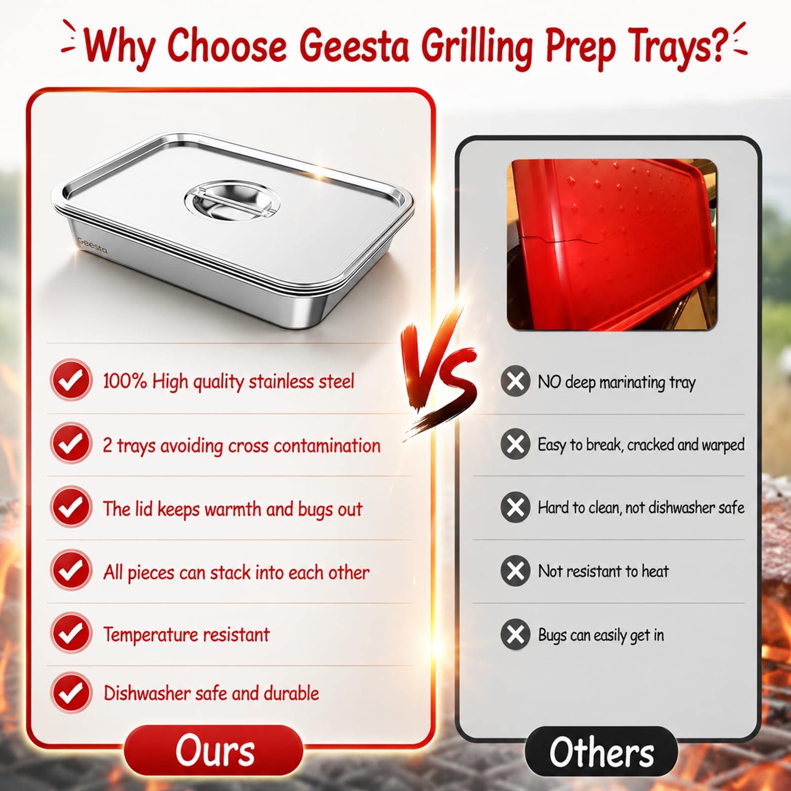 Geesta grilling trays stacked for easy storage