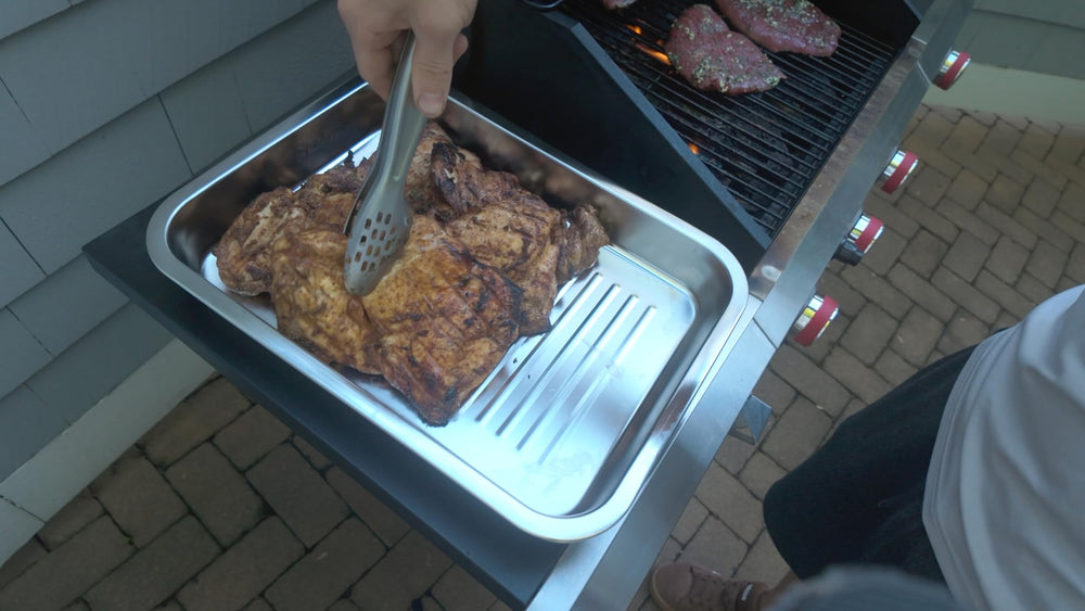 Geesta grilling trays with marinated meat ready for grilling