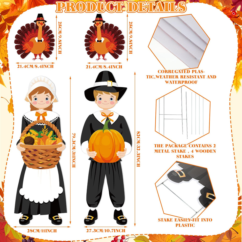 Geetery Fall Thanksgiving outdoor yard decorations set with H-shaped brackets