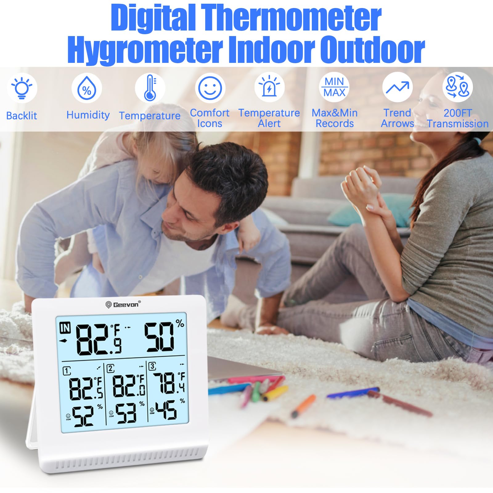 Geevon Indoor Outdoor Thermometer back view showing USB power port