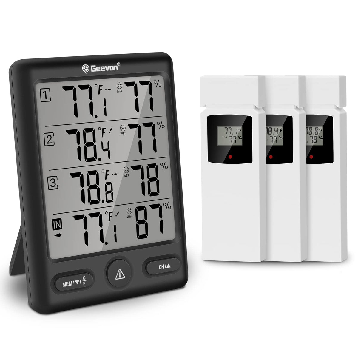 Geevon Indoor Outdoor Thermometer with remote sensors, black