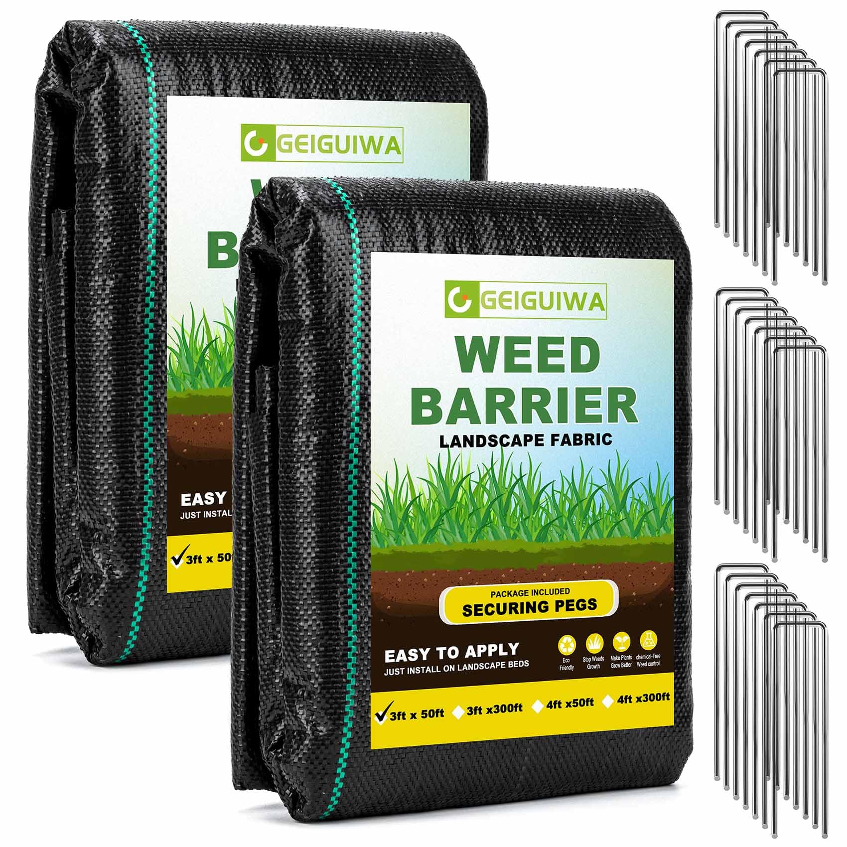GEIGUIWA 3ftx100ft weed barrier landscape fabric front view
