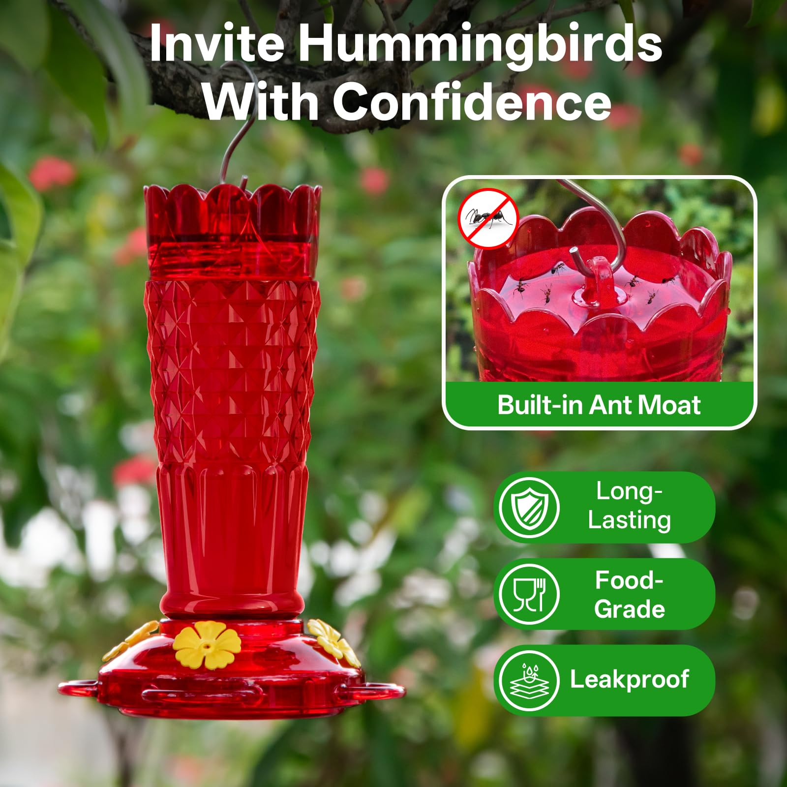 GelinRedcap Hummingbird Feeder with ant moat on display