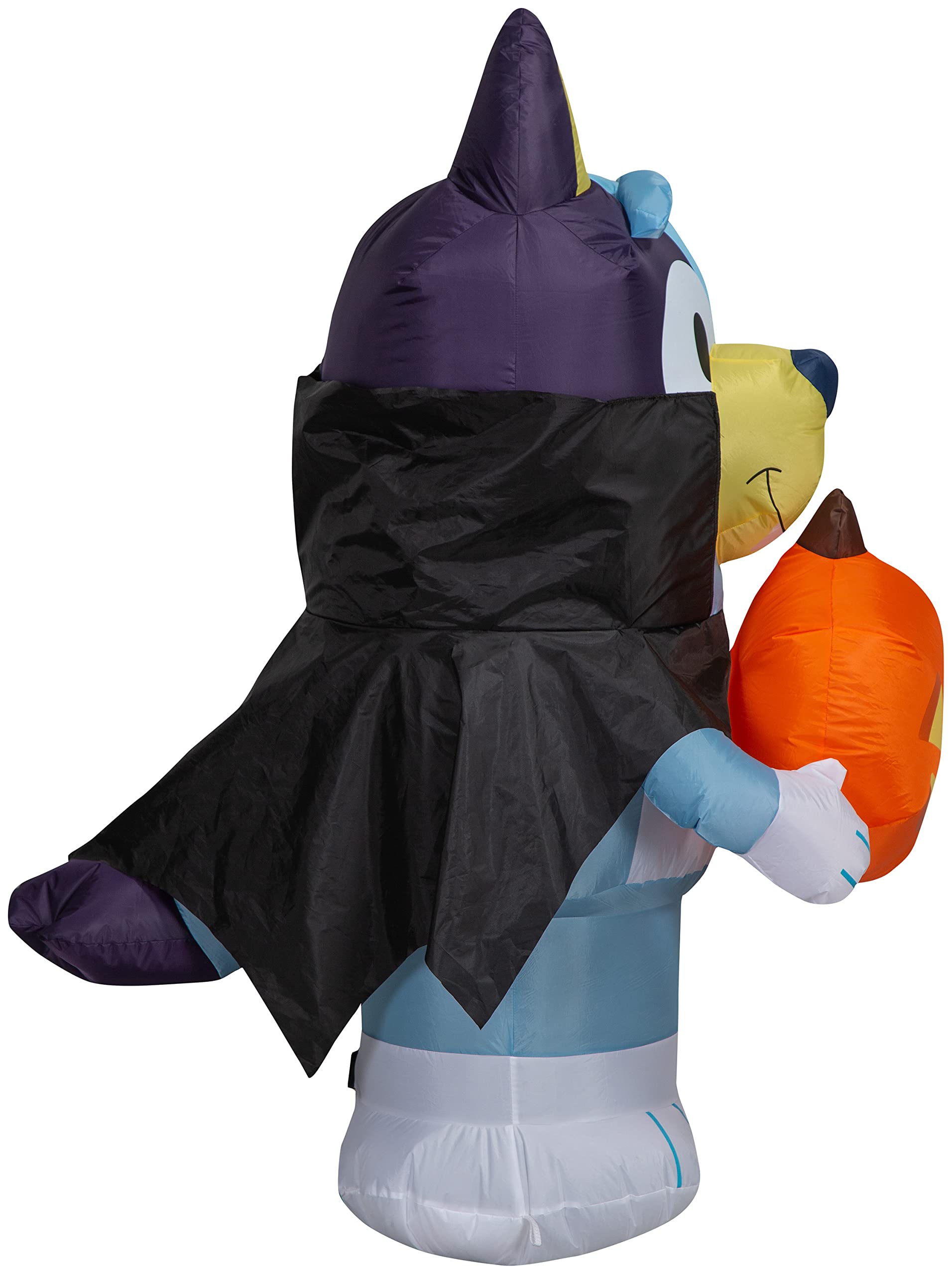 Gemmy Bluey inflatable vampire with lights on at night