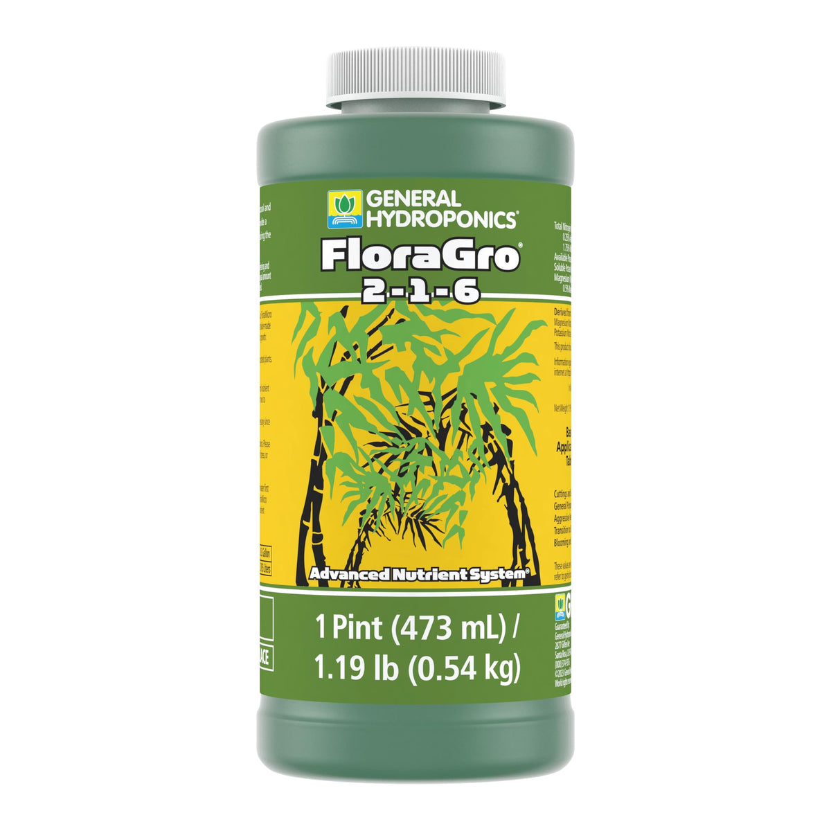 General Hydroponics FloraGro 2-1-6 Plant Food 16 oz front view