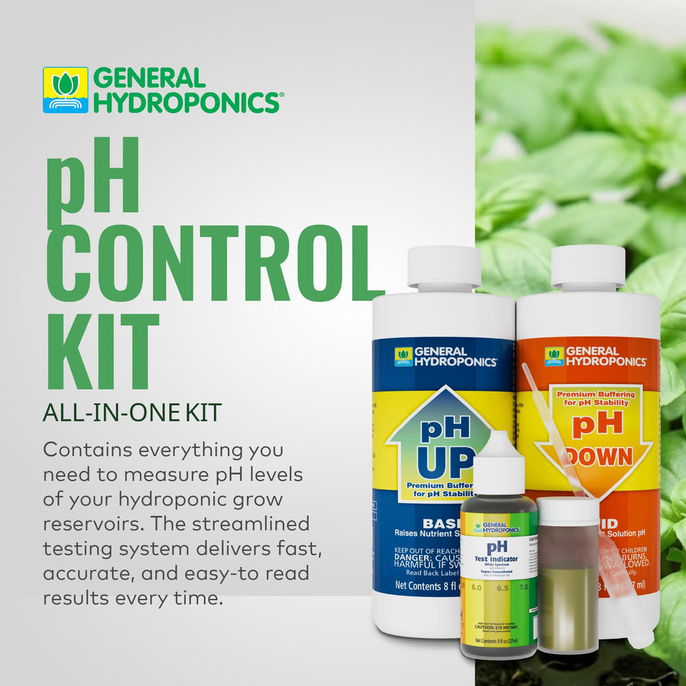 General Hydroponics pH Up and pH Down liquids in the kit