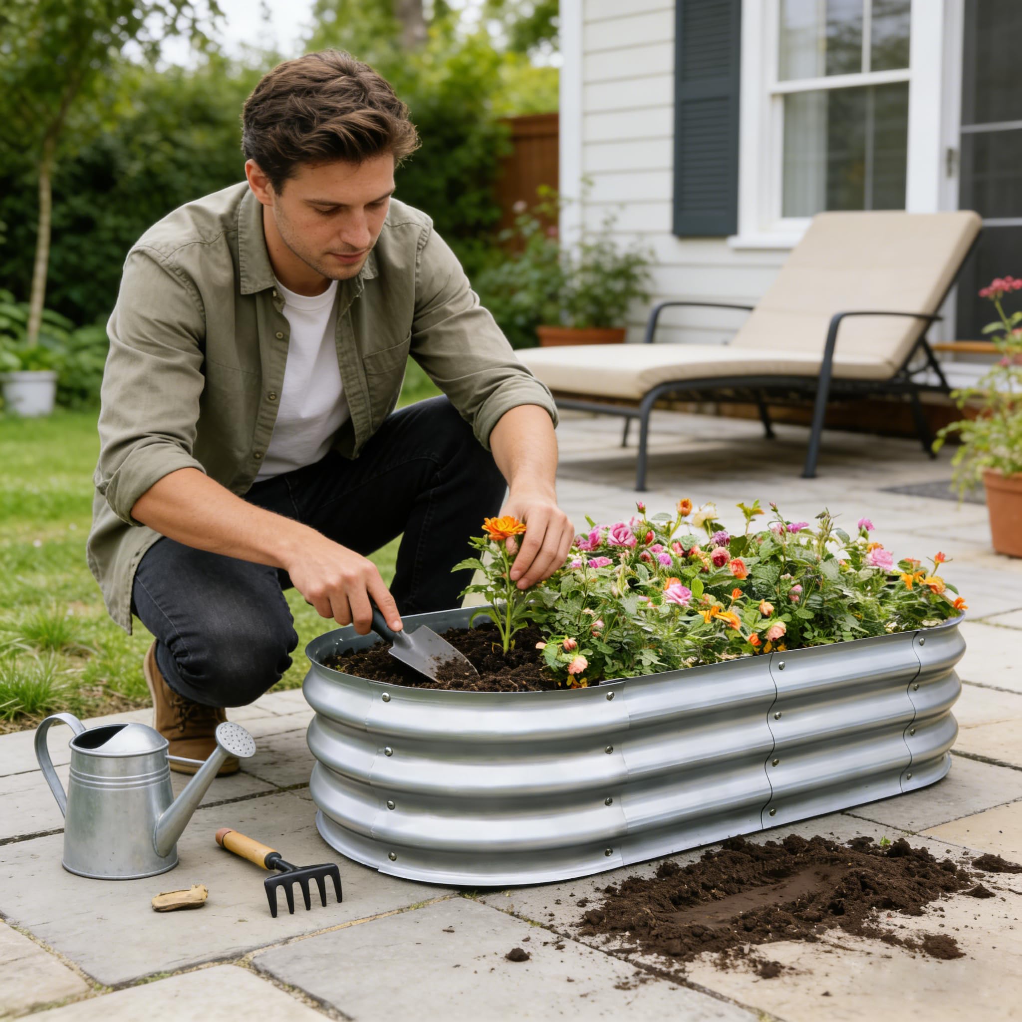 Generic Galvanized Raised Garden Bed ready for planting
