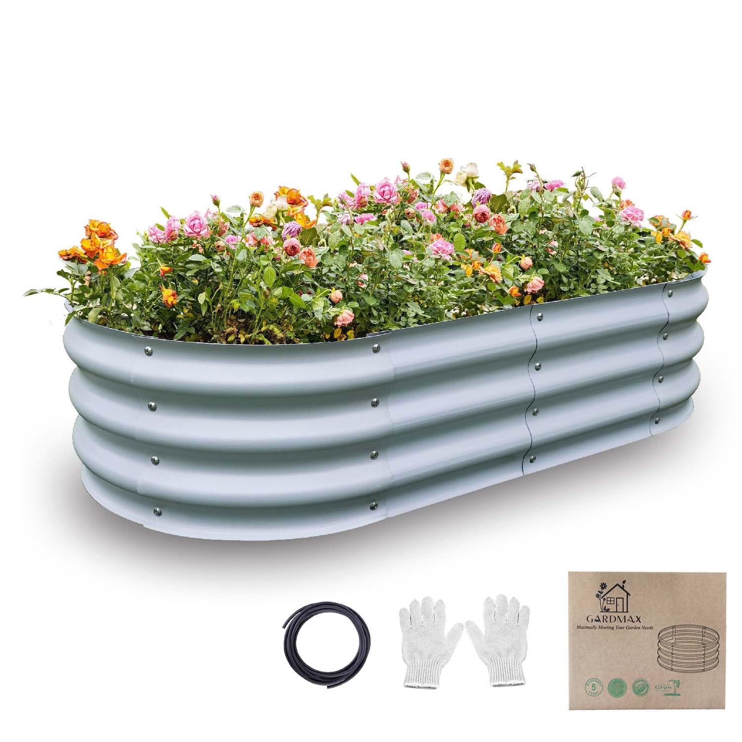 Generic Galvanized Raised Garden Bed side view with plants