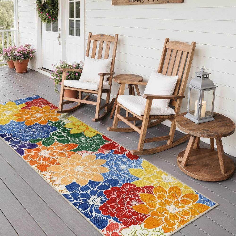 GENIMO 2.5x8 Outdoor Runner Rug in backyard setting