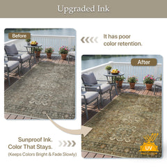 GENIMO 2.5x8 Outdoor Runner Rug, Olive Brown on balcony