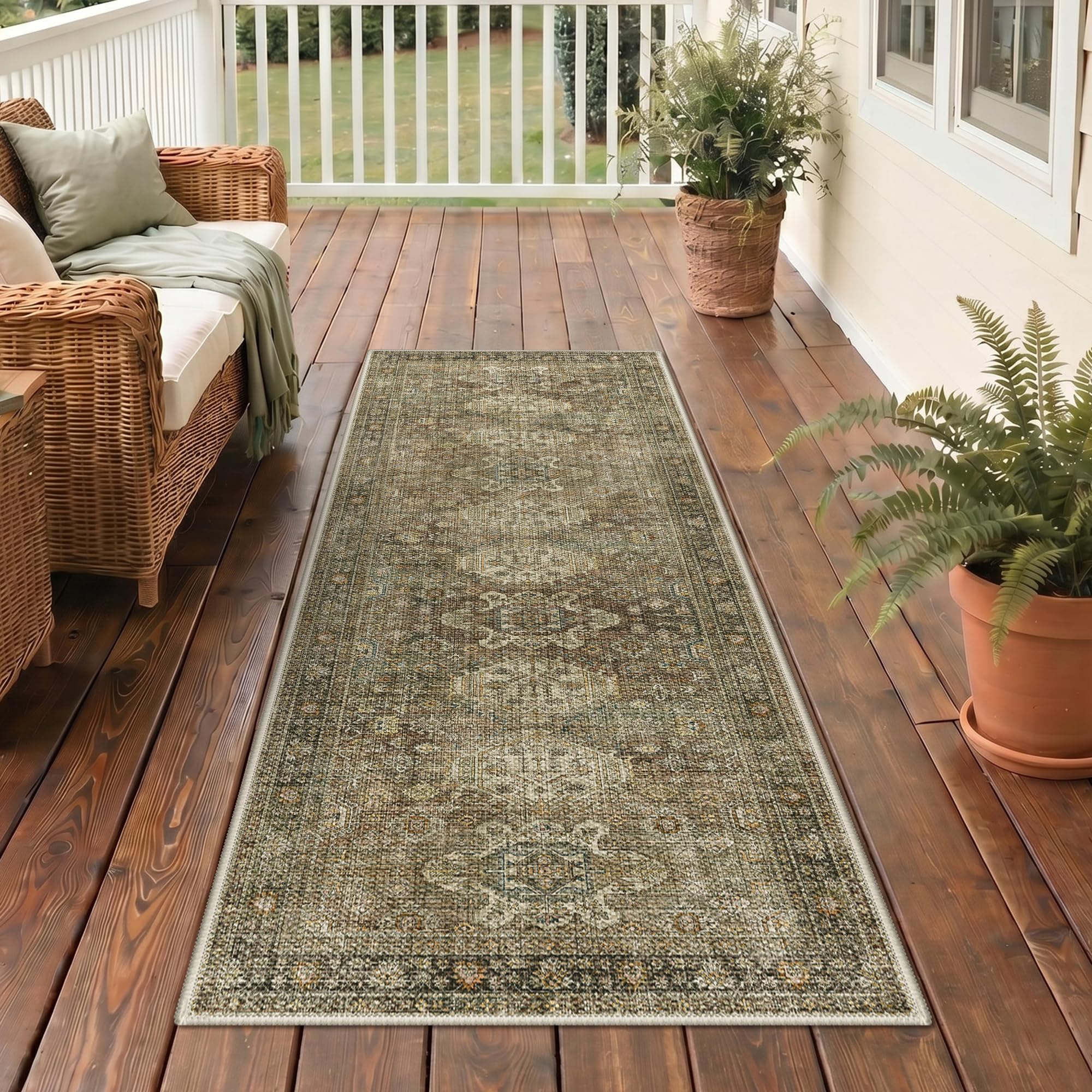 GENIMO 2.5x8 Outdoor Runner Rug, Olive Brown texture close-up