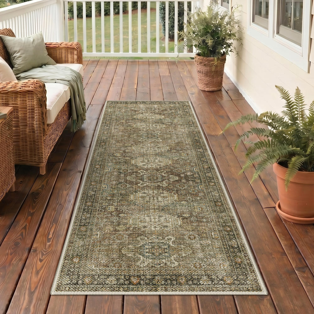 GENIMO 2.5x8 Outdoor Runner Rug, Olive Brown texture close-up