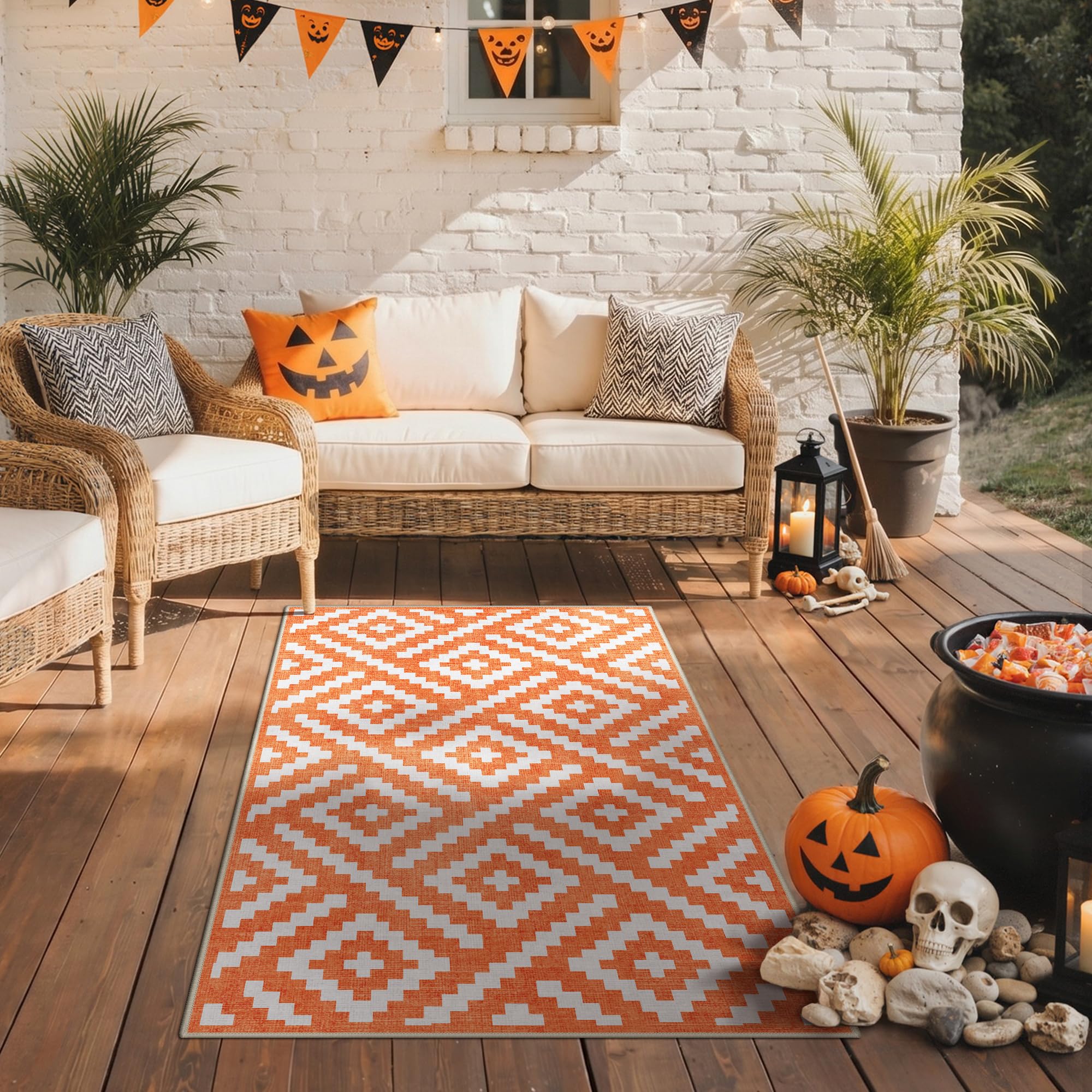 GENIMO 3'x5' outdoor rug mid orange front view