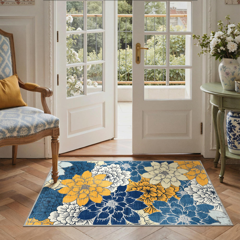 GENIMO 3x5 Outdoor Rug blue floral design front view