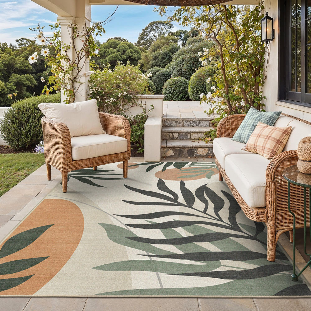 GENIMO 4x6 outdoor rug beige olive front view