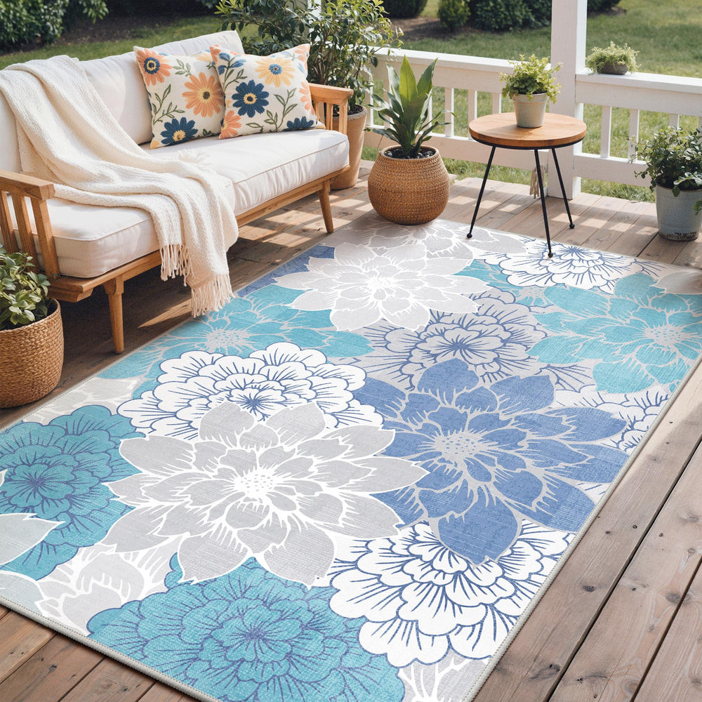 GENIMO 4x6 Outdoor Rug in Aqua Grey front view