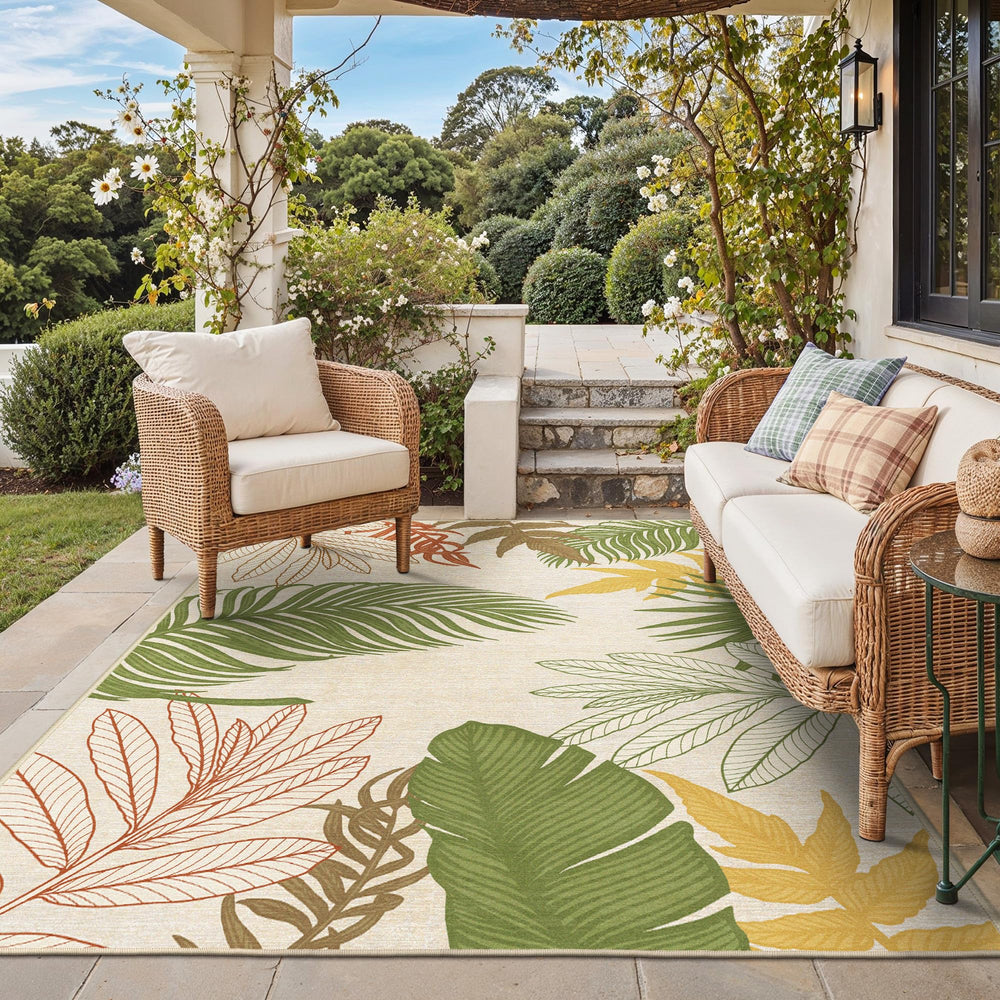 GENIMO 4x6 Outdoor Rug in Beige Green front view