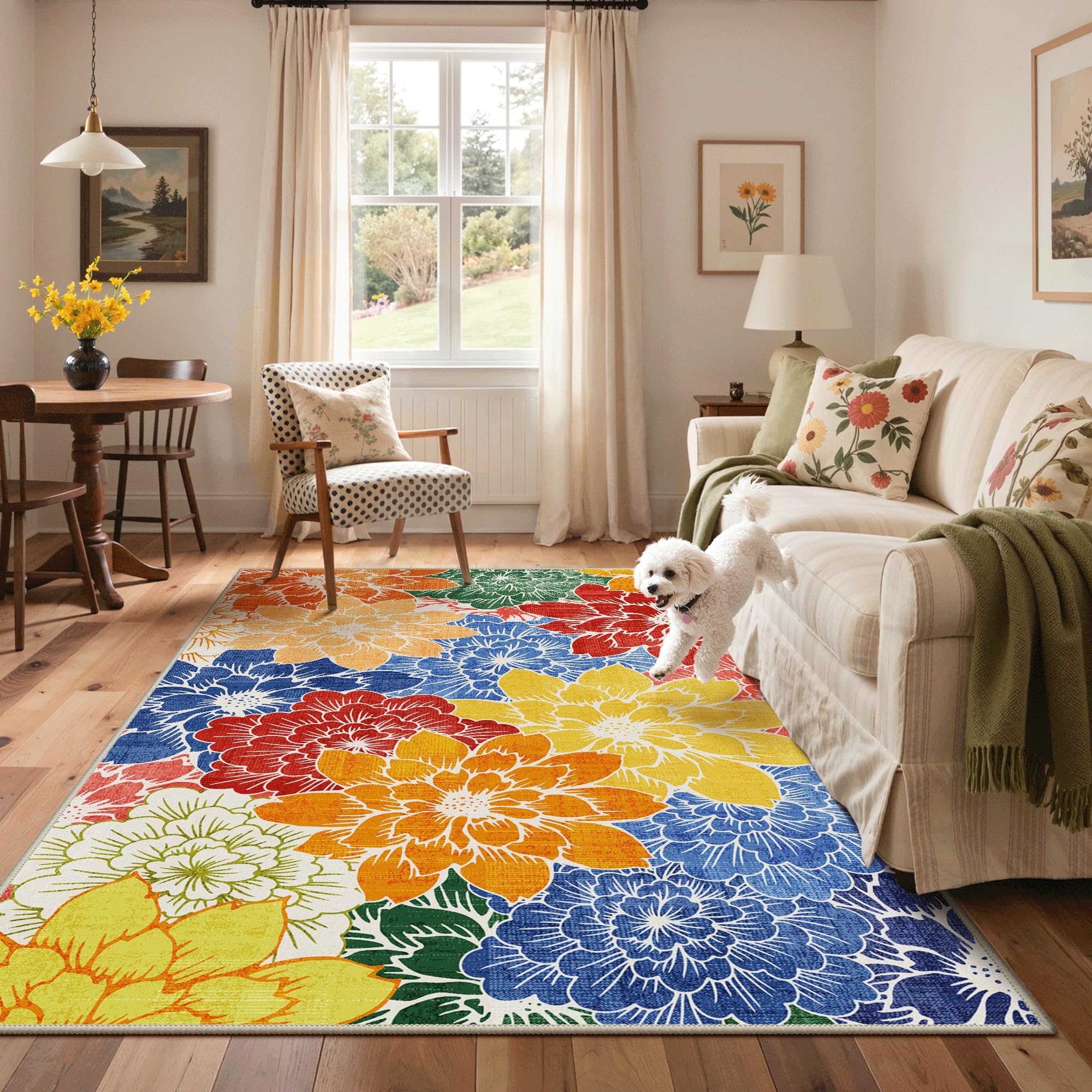 GENIMO 4x6 Outdoor Rug Multicolor folded for storage