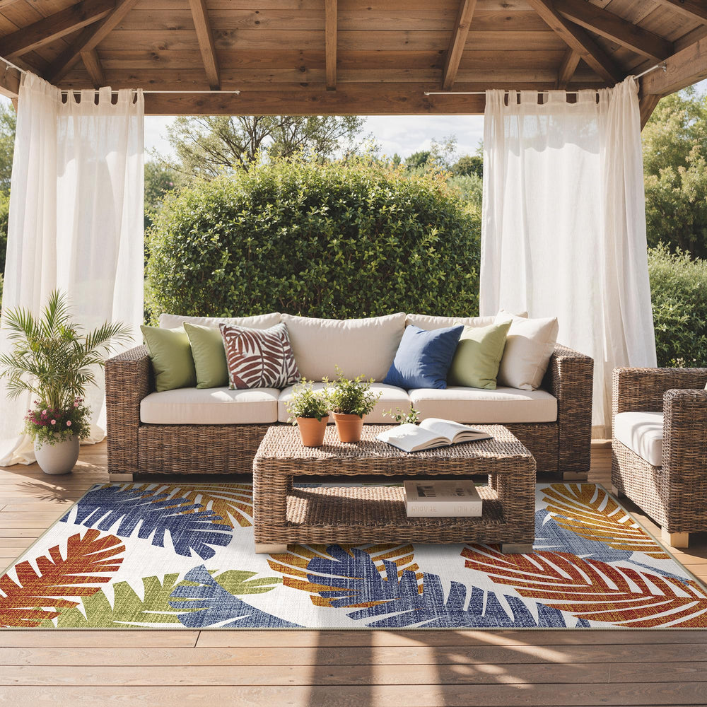 GENIMO 4x6 Outdoor Rug Tropical Rust close-up of floral pattern