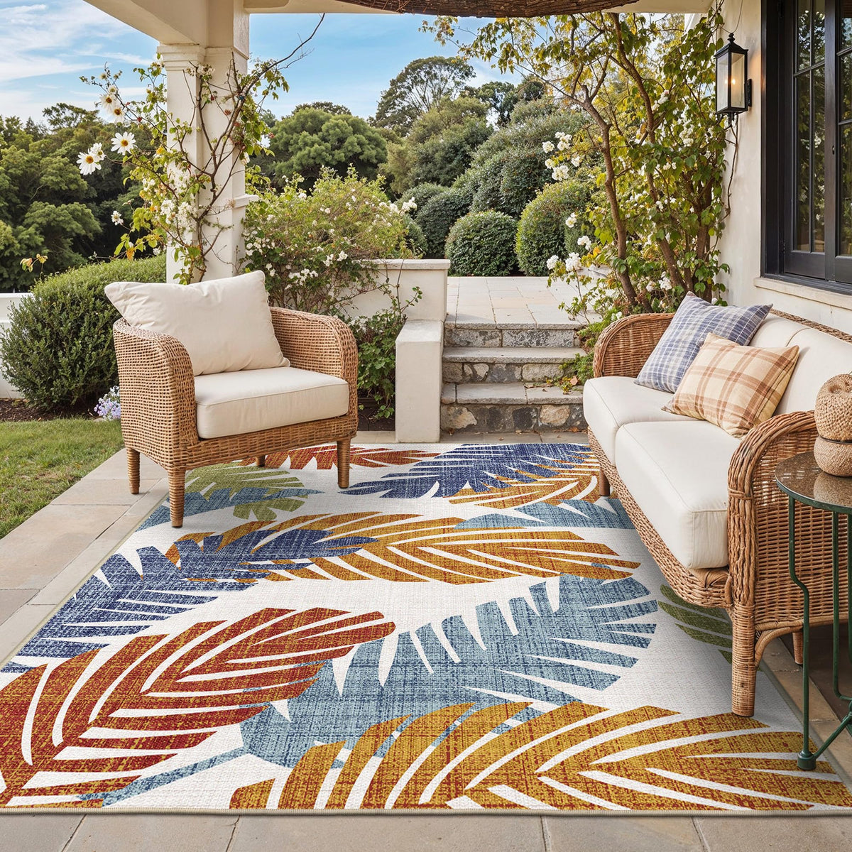 GENIMO 4x6 Outdoor Rug Tropical Rust front view