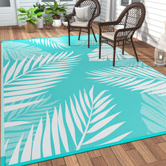 GENIMO 5'x8' outdoor rug navy white palm leaf design front view